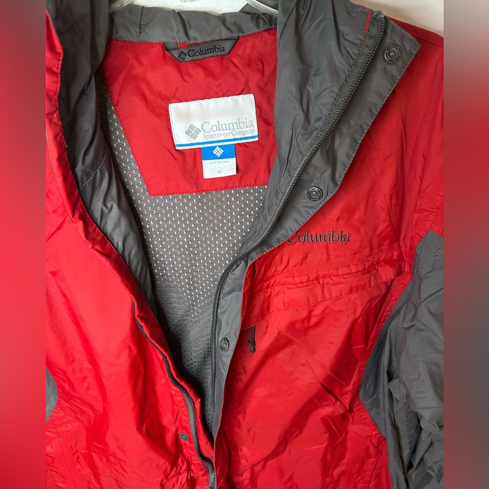 Columbia Sportswear Men’s M Red Gray Hooded Jacket Outdoor Rain Shell - Picture 7 of 10
